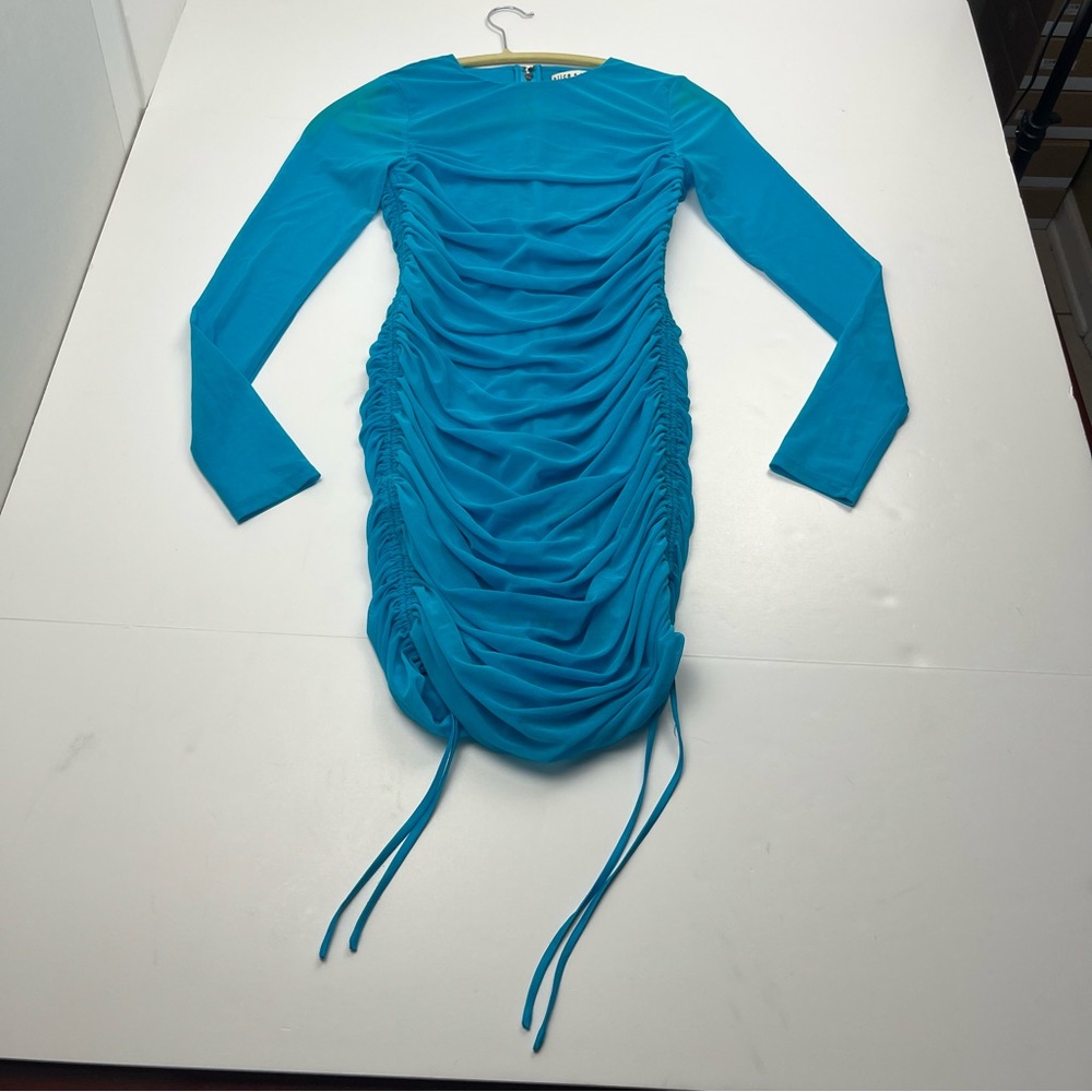 Alice + Olivia‎ Katherina Ruched Fitted Dress Ocean Floor Blue Size 2 *FLAWED